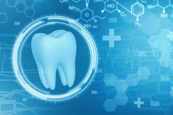 Dental graphic with futuristic symbols to represent platelet rich fibrin illustrated by Fairbanks Periodontal Associates in Fairbanks, AK